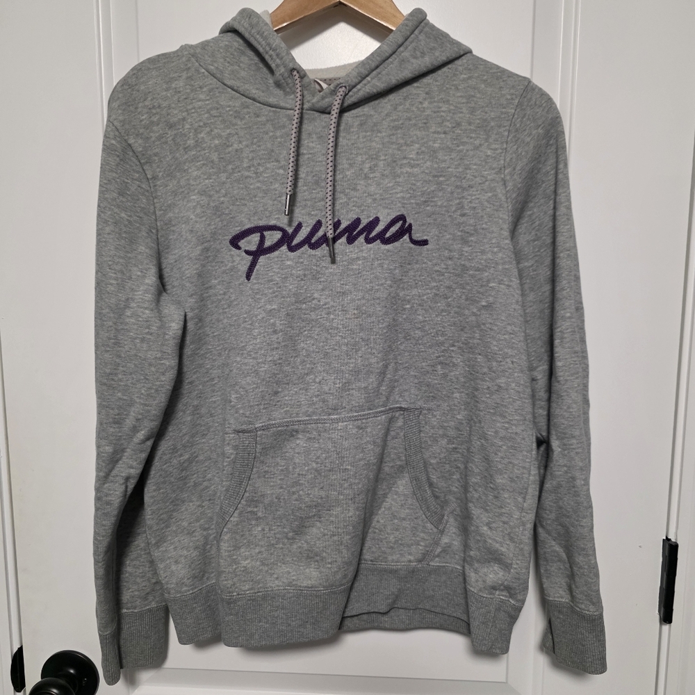 Puma Hoodie Sweatshirt Gray Purple Youth Large